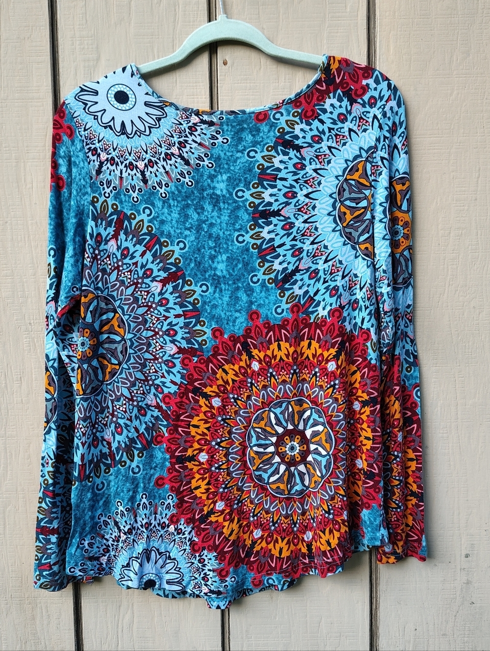 Feiersi Boho Top M Artsy Colorful Stretch Caged V-neck Festival Medallion - Picture 6 of 9